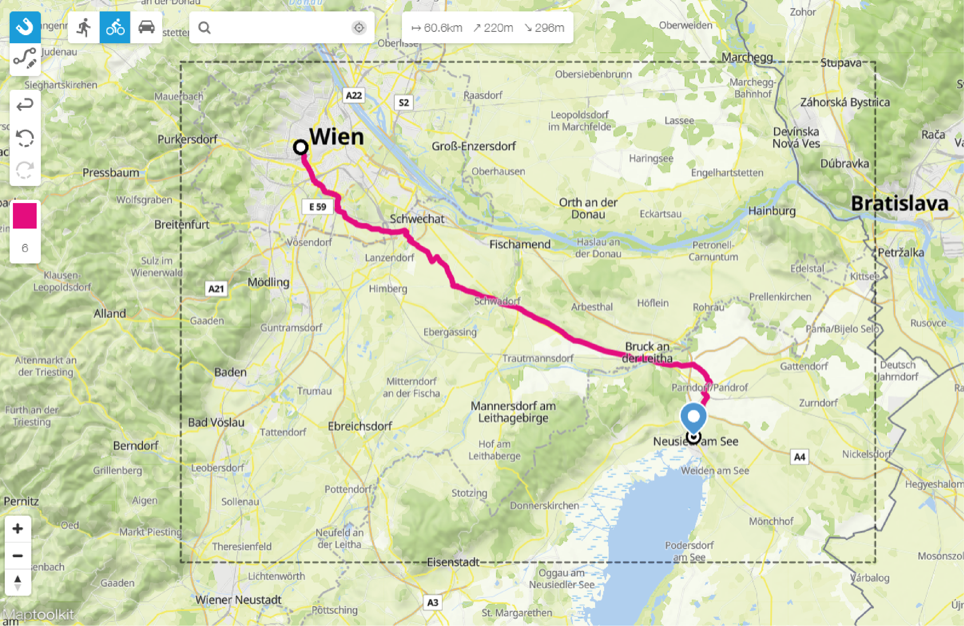 create a route map with the printmaps editor